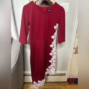 Chic Long Sleeve Burgundy Dress with Lace by Abrand